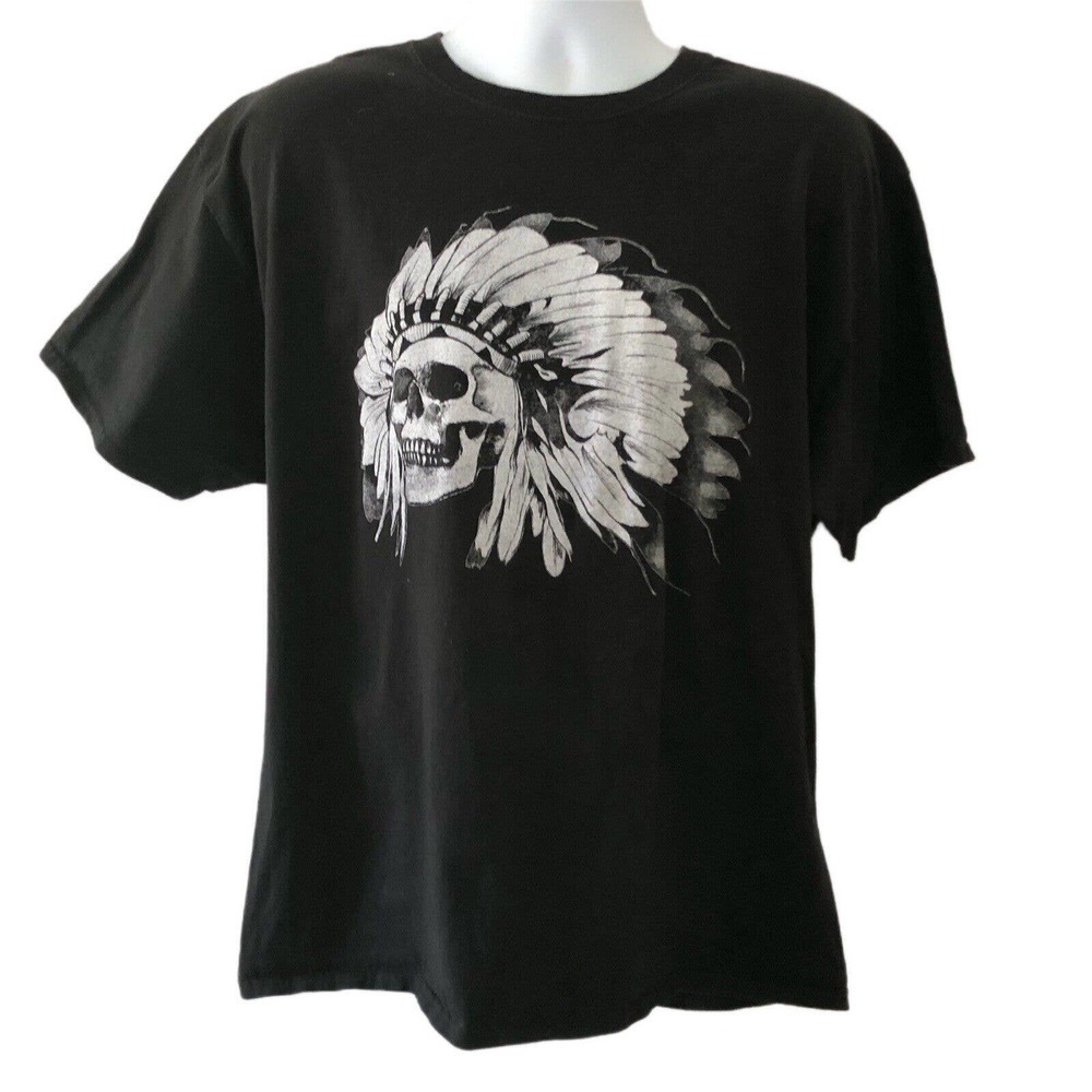 Legends Native American World Indian Chief Skeleton tshirt XL Black White